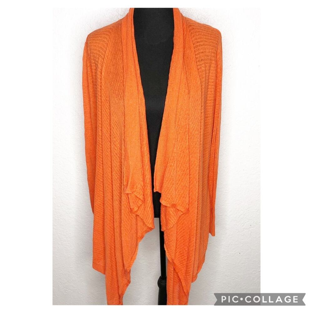 Ann Taylor bright orange linen blend open waterfall front cardigan size Medium